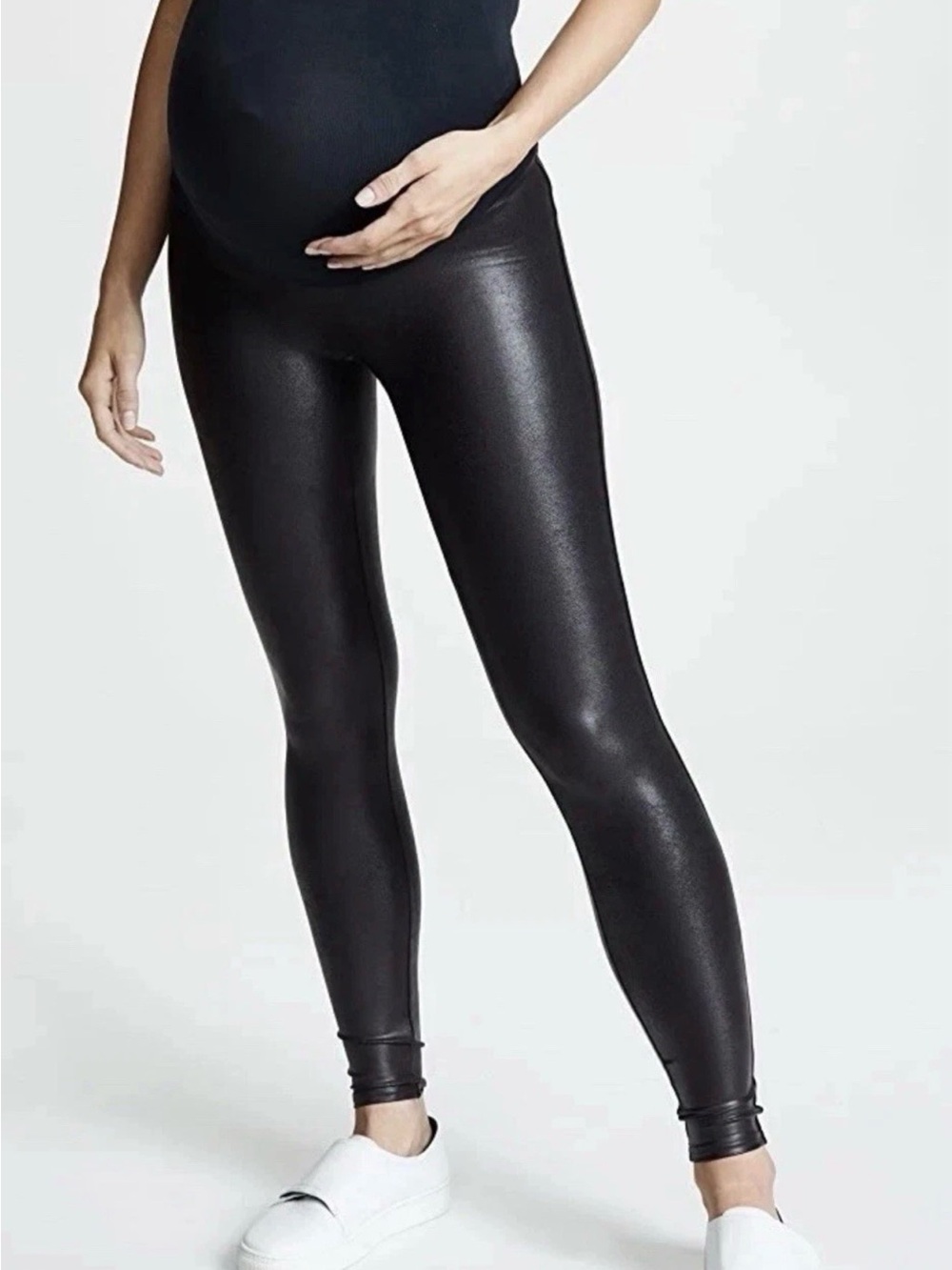 SPANX Black Faux Leather Maternity Leggings